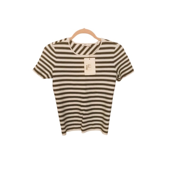 #015. NWT. A.L.C. Fabulous black, white with yellow striped detail knit crop top